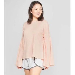 Women’s Xhilaration Light Pink Waffle Knit Bell Sleeve Top XS